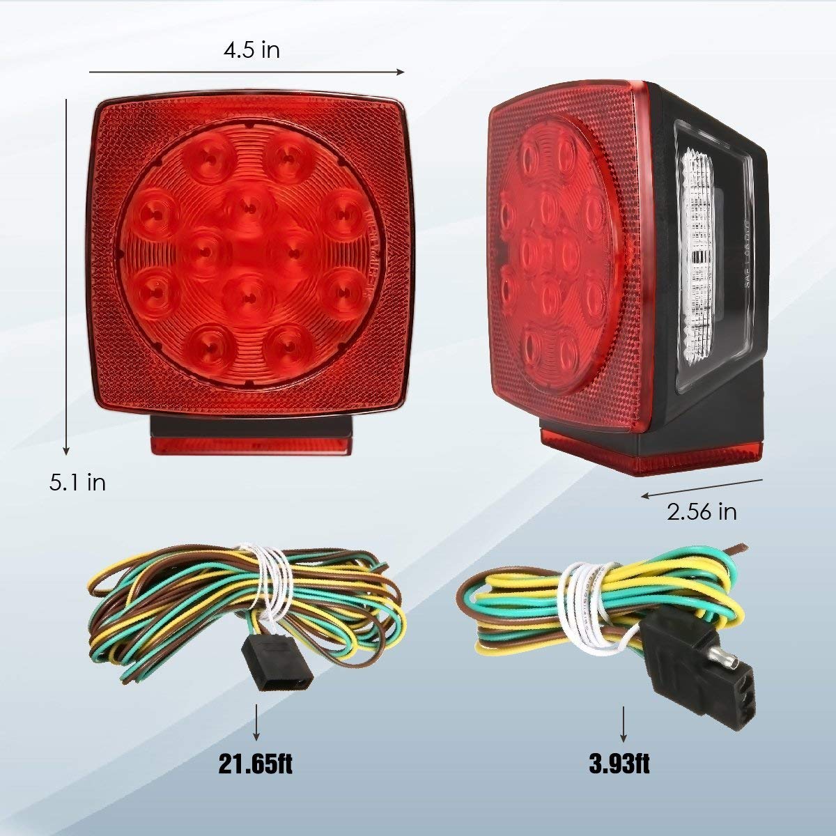 Partsam LED Boat Trailer Lights Kit – 2 Rectangular Tail Lights + 4 Side Marker Lights – Submersible & Waterproof