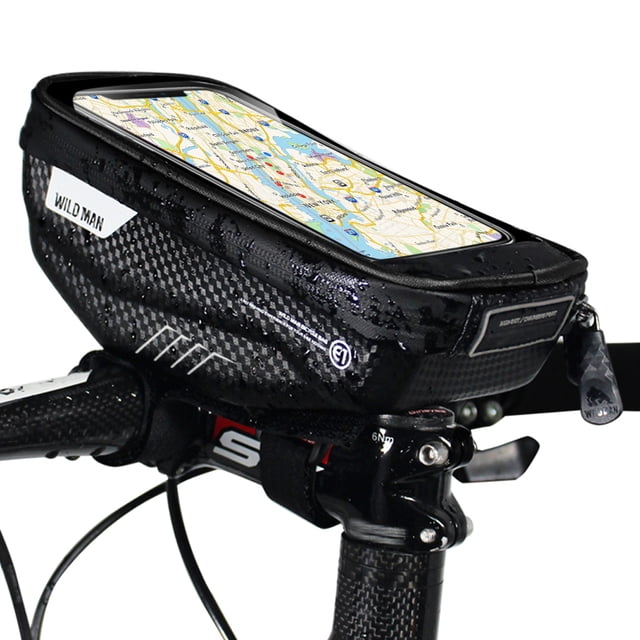 WILD MAN Waterproof EVA Hard Shell Bike Handlebar Bag with Touchscreen Access, 1L Storage for Cycling Essentials, Adjustable Straps for Road & Mountain Bikes, Black/Red