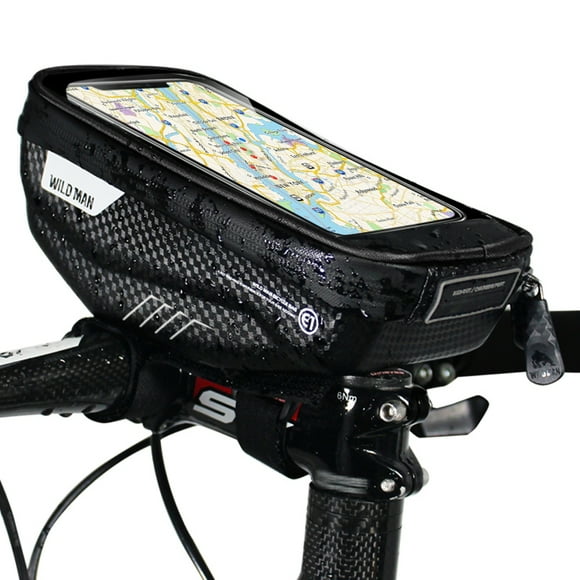 WILD MAN Waterproof EVA Hard Shell Bike Handlebar Bag with Touchscreen Access, 1L Storage for Cycling Essentials, Adjustable Straps for Road & Mountain Bikes, Black/Red
