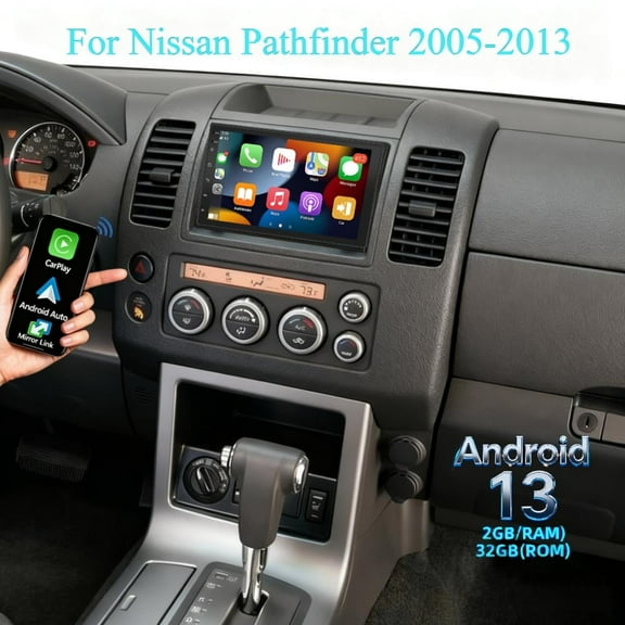 Molaner Android 13 for Nissan Pathfinder 2005-2013 Car Stereo with Wireless Fit for Carplay Android Auto 7 inch Touch Screen Head Unit Navi GPS Multimedia WiFi SWC,2 32G