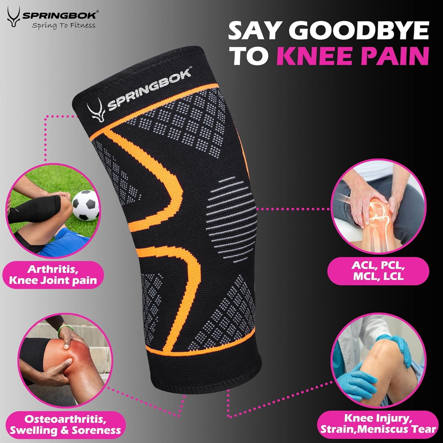 SPRINGBOK Compression Knee Sleeve Brace for Men & Women (Pair), for Knee Pain, Workout Sports Knee Braces for Meniscus Tear ACL & Arthritis, Running, Weightlifting, Workout-X_Large Size