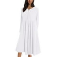 thumbnail image 6 of Plus Size Long Dresses for Spring Ladies Fashion Women Long Sleeve Button V-Neck Dress Solid Dresses Pocket White M, 6 of 7