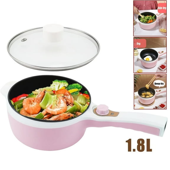LASIEYO Electric Hot Pot, Non-Stick Ramen Noodles Cooker 1.8L, Mini Cooking Hot Pot Noodles Cooker with Power Control and Keep Warm, Suitable for Pasta, Dumplings, Soup, Steak, (Rotary Switch) Pink