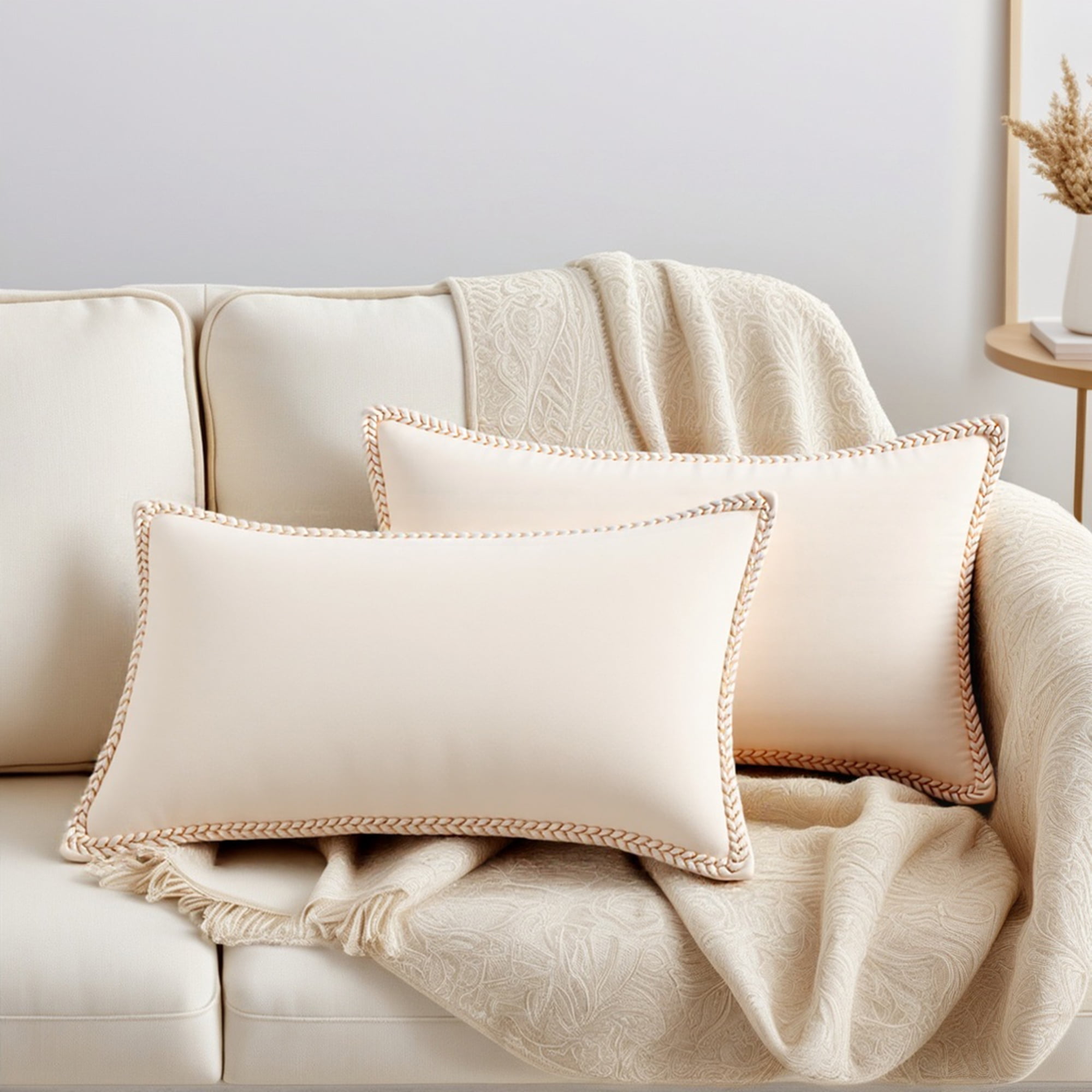 Unique Bargains Pack of 2 Soft Solid Throw Pillow Covers Cases for Couch 20" x 12" Beige