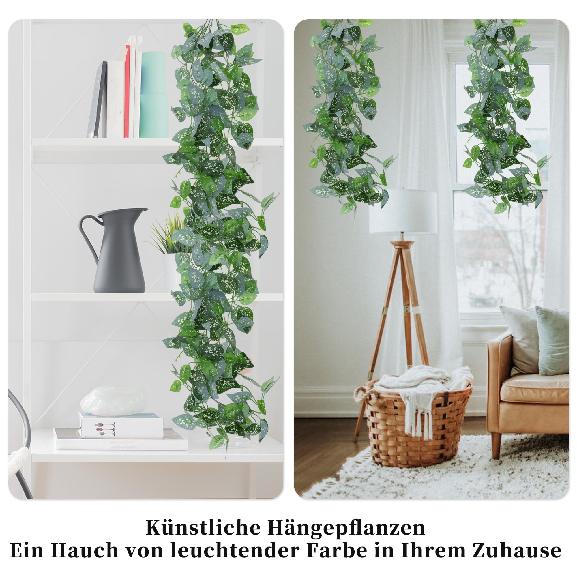 Unique Bargains 2pcs Fake Vines 39.37" Faux Greenery Leaves for Wall Decoration