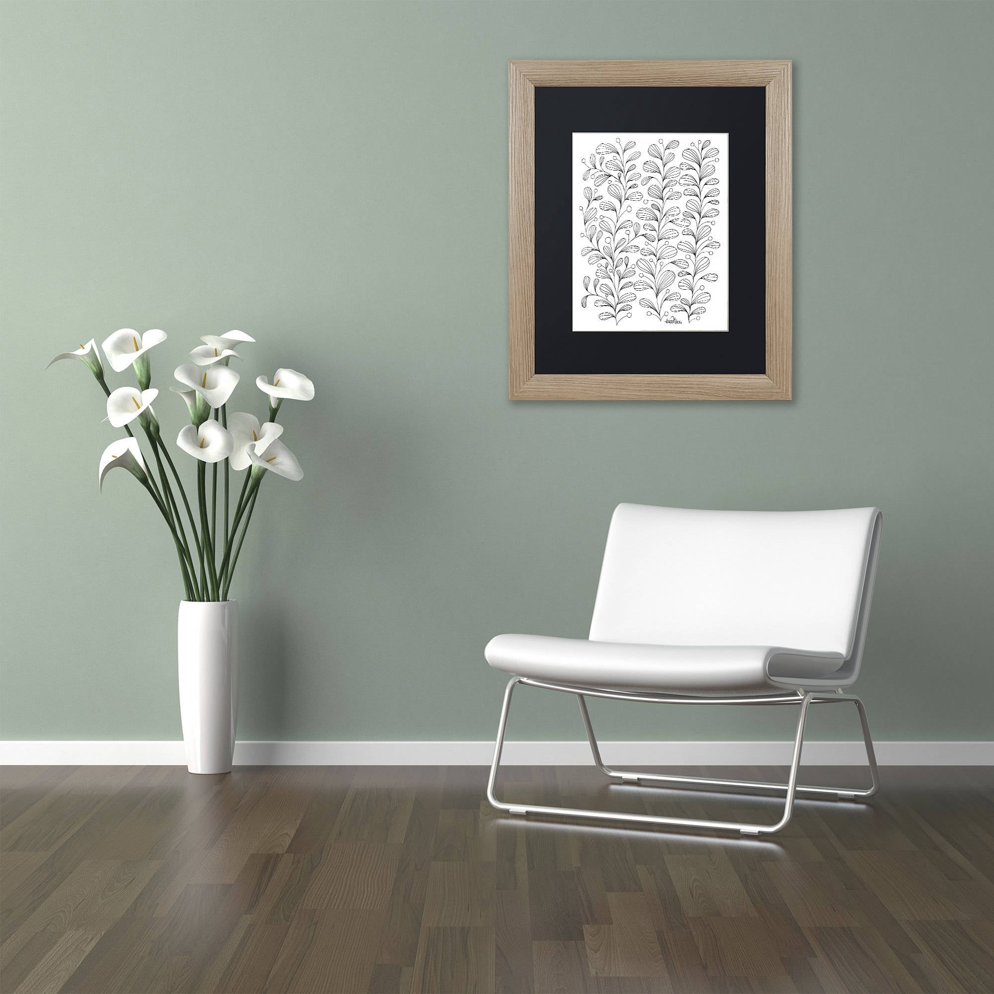Trademark Fine Art "Zendoodles 15" Canvas Art by KCDoodleArt Black Matte, Birch Frame