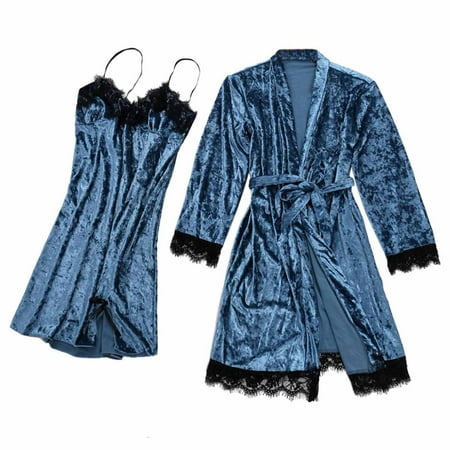 

Summer Clearance Womens Pajamas WJSXC Pajamas for Women Women s Sexy Two-piece Pajamas Lace Velvet Solid Color Lace Two-piece Pajamas Blue S
