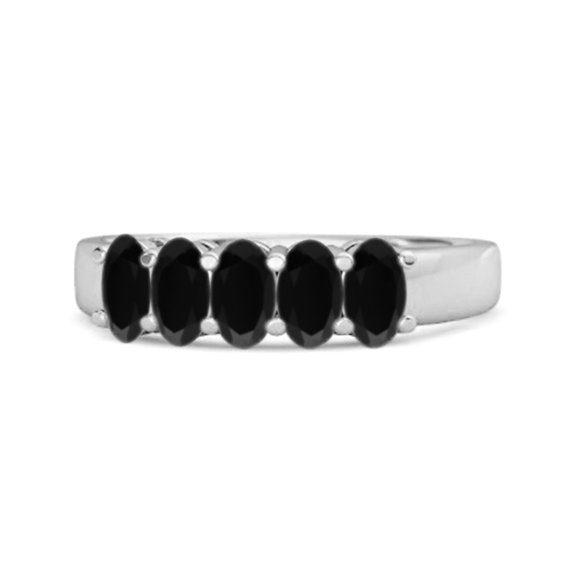 Five Stone 1.25 Cts Black Spinel Half Eternity 925 Sterling Silver Women Valentines Day Gifts Ring