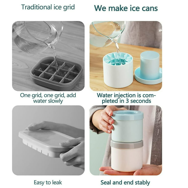 2PCS Mini Ice Maker Cup, Cylinder Ice Cube Maker Cup Upgrade 3D Ice Molds  Press Type Easy Release Ice Cup,60 Ice Cubes,for Freezer Whiskey, Juice