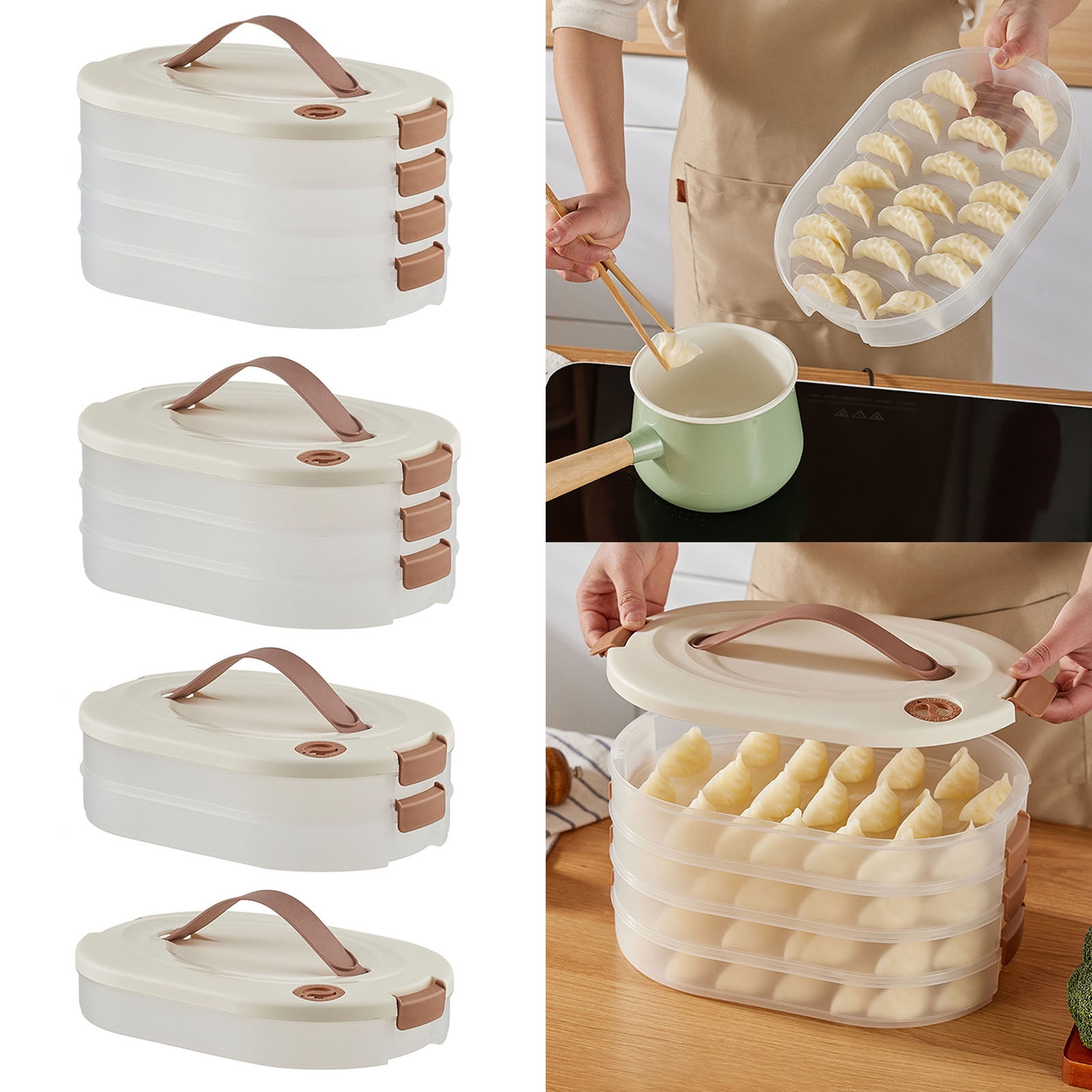 Mosey Dumpling Storage Box Stackable Transparent Large Capacity Food Grade No Odor Lock Design Fridge Dumpling Organizer with Handle