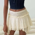 thumbnail image 2 of XIAONU Women's Ruffled Asymmetrical Mini Skirt Ruched Waist Lace Trim Skirt Romantic Boho Casual Date Night Wear, 2 of 3