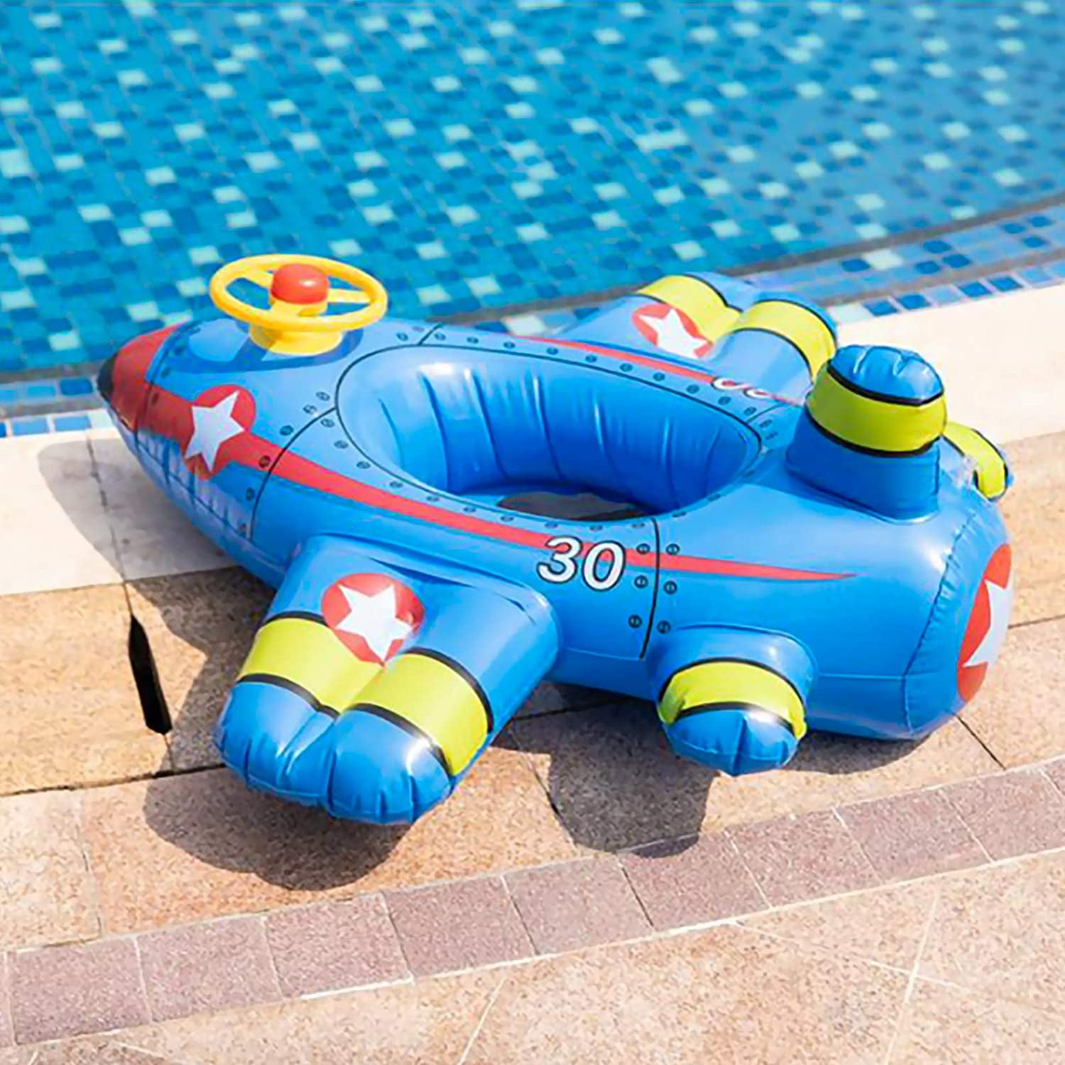 Baby Aircraft Motorboat With Steering Wheel Floating Ride-On Seat Boat Swim Ring 