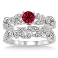 thumbnail image 2 of 1.25 Carat Ruby & Diamond Antique Flower Bridal Set  on 10k White Gold, 2 of 2