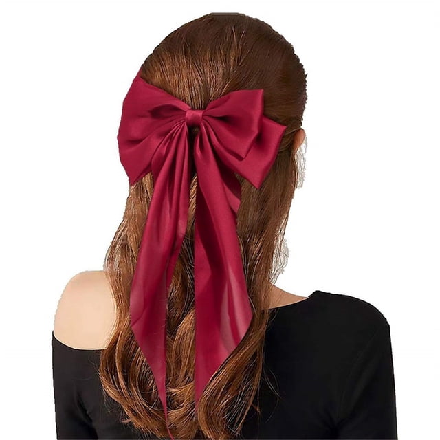 Ruban de Mode pour Femmes Rouge, Pince à Cheveux Vintage en Satin avec Nœud Papillon