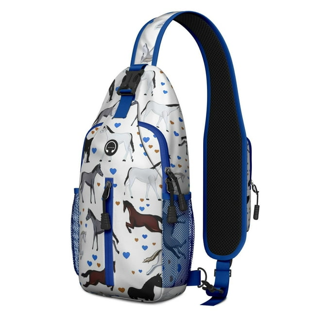 Retro Horse Crossbody Backpack with Rural Wild Horse and Pony Print, Floral Pattern Sling Bag, Lightweight Anti-theft Travel Daypack for Horse Lovers, Farm Style, Commuting, Short Trips, Gym