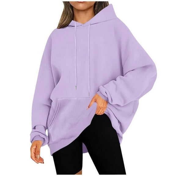 JUSLIO Hoodies for Women Long Sleeve Kangaroo Pocket Solid Pullover Hooded Sweatshirts Purple 5XL