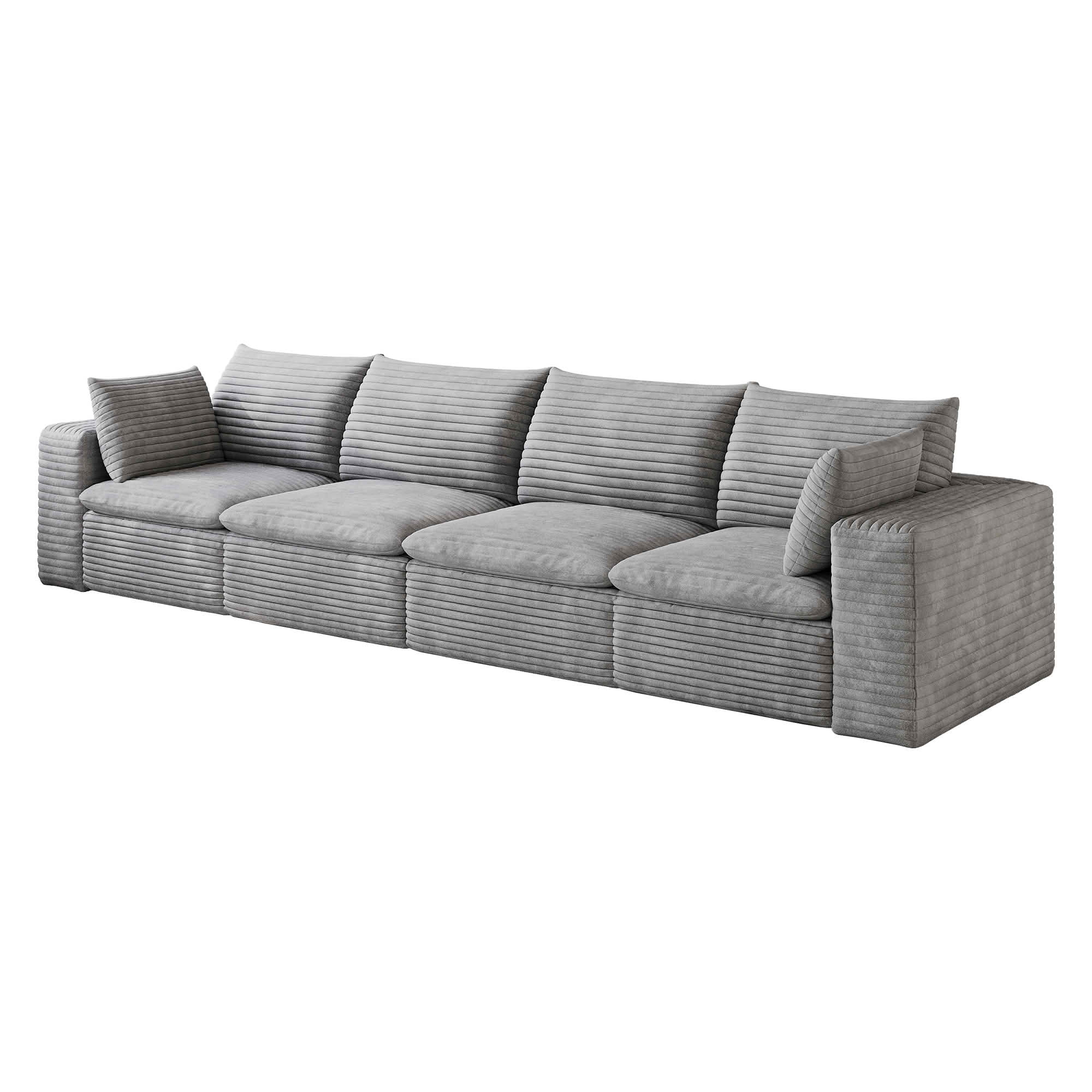 MAYEERTY 134 Inch Cloud Modular Sofa, Corduroy Deep‑Seat Couch with Double‑Layer Removable Cushions, No‑Assembly DIY Combination Sponge Sofa for Living Room Bedroom Conference Room Apartment
