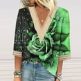 thumbnail image 2 of Feancey Womens Blouses Summer Trendy Lace V-neck 3/4 Sleeve Tops 2025 Casual Floral Print Plus Size Shirt Mid Length Loose Fit Tunics Sales Today of Today Prime,Green,3XL, 2 of 5
