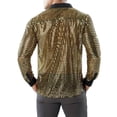 thumbnail image 4 of Mens Sparkly Sequin Shirt 70s Costumes Button Front Shirt Party Sheer Mesh Long Sleeve Shirt Tops (Gold,S), 4 of 5