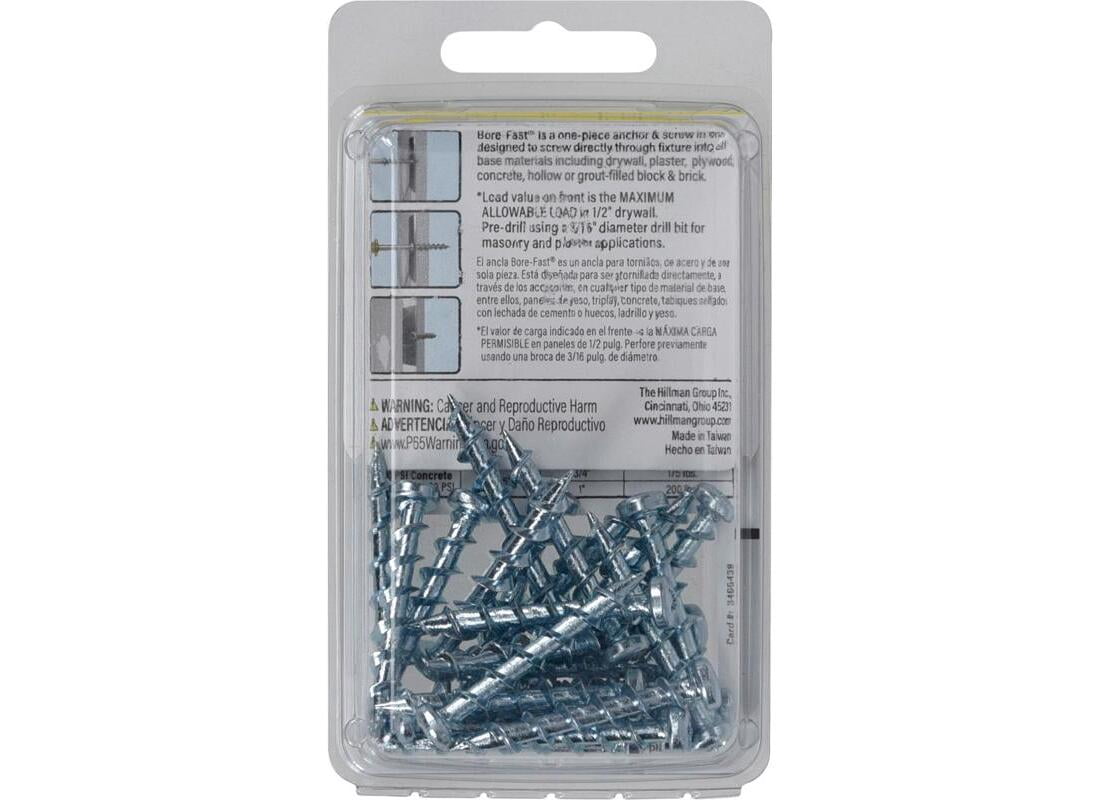 Borefast 5037080 0.18 x 1.5 in. Steel Pan Head Screw & Anchor, Silver - 25 Piece - Pack of 5