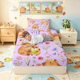 thumbnail image 3 of Manfei Funny Capybara Animal Twin Fitted Sheet, Watercolor Flower Bedding, Plum, 2 Pieces, 1 Fitted Sheet and 1 Pillowcase, 3 of 6