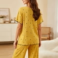 thumbnail image 5 of SHTXOZHI Womens Loose Wide Leg Pants Pajamas Set Short Sleeve Crew Neck Top Comfortable Soft Printed Sleepwear, 5 of 7
