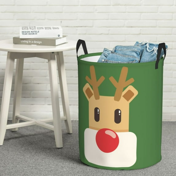 YFYANG Waterproof Laundry Hamper, Cartoon Christmas Moose Laundry Basket Oxford Fabric with Handle Foldable, M