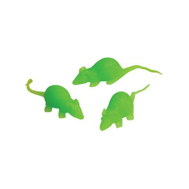 Lot 24 2" Green Sticky Stretch Glow Rubber Halloween Decoration Mouse