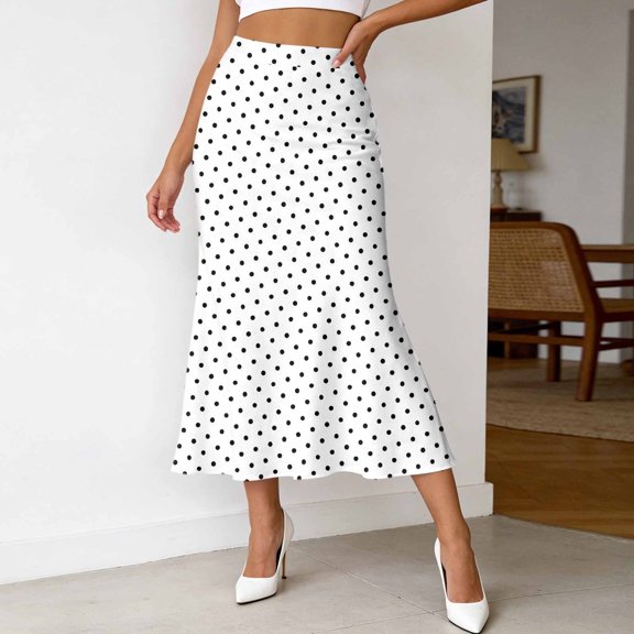 Tennis Skirts for Women Summer High Waisted Polka Dot Skirt for Everyday Wear with Fit Fashionable Style White M