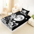 thumbnail image 4 of Feelyou Boho Raven Mushroom Twin Sheets, Spooky Moon Sky Bedding, Black White, 3 Pieces, 1 Flat Sheet, 1 Fitted Sheet and 1 Pillowcase, 4 of 5