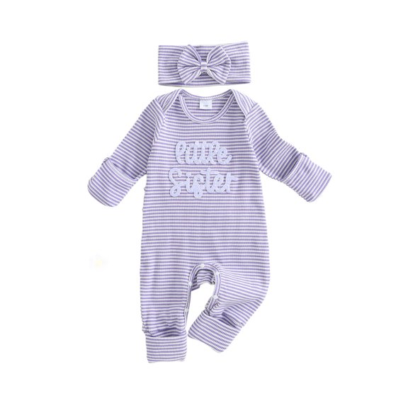 RUINIXCW Newborn Baby Girl Little Sister Outfit Baby Girls Spring Fall Winter Clothes Waffled Romper Letter Embroidered Jumpsuit and Headband 2Pcs Set