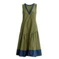 thumbnail image 4 of Oksale Flowy Dresses for Women Trendy Denim Print Deep V Neck Tank Dress with Pockets Loose Cozy Midi Vacation Dresses Army Green 2XL, 4 of 10