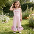 thumbnail image 2 of JAJAHO Girls Overalls For Toddler Girl Plaid Cartoon Embroidery Ruffle Sleeveless Flared Jumpsuit Kids Playwear 1-5T Comfortable Onesie, 2 of 4