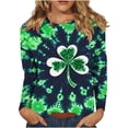 thumbnail image 2 of Craaazy Women's Casual Shamrock Prints Green Theme St Patricks Day Loose Comfy Crew Neck Long Sleeve Shirts Gifts, 2 of 8