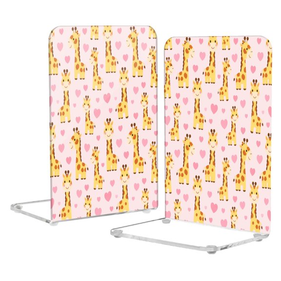 Wobogo Loving Giraffe Acrylic Bookends Clear L-Shaped Book Holder with Non-Slip Pads for Books Files Magazines CD DVD 5.4×4.1×8.1in