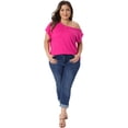 thumbnail image 3 of DARING DIVA Women's Plus One Shoulder Blouse Summer Top Basic Tee 1X Hot Pink, 3 of 6