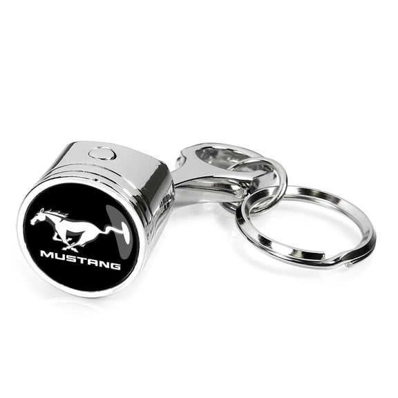 iPick Image for Ford Mustang Pony Chrome Finish Engine Piston and Rod Metal Key Chain, Official Licensed