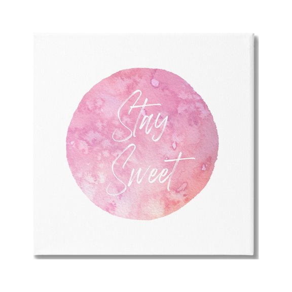 Stupell Industries Stay Sweet Pink Circle Inspirational Painting Gallery Wrapped Canvas Art Print Wall Art, 17 x 17