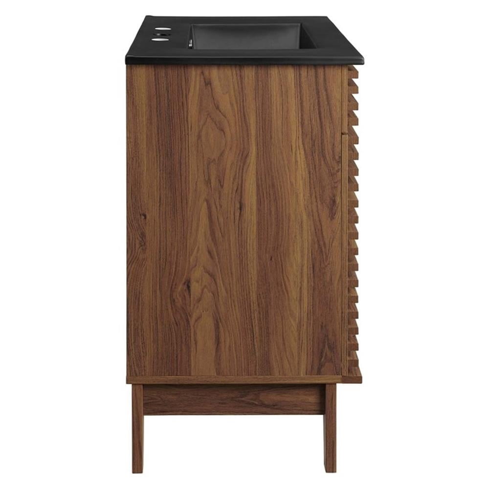 Pemberley Row Wood and Ceramic Walnut and Black Bathroom Vanity Rectangular Adjustable Shelf 30" Unassembled