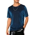 thumbnail image 4 of Camisetas de malla transparente Inspire Chic para hombres, camiseta de manga corta, camiseta brillante con purpurina metálica, M azul, 4 of 5