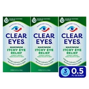 Clear Eyes Maximum Itchy Eye Relief Lubricant Eye Drops, 0.5 fl oz, Pack of 3