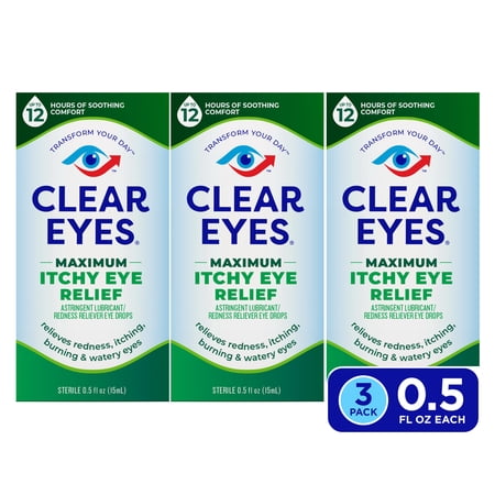 Clear Eyes Maximum Itchy Eye Relief Eye Drops, 0.5 Fl Oz (Pack of 3)