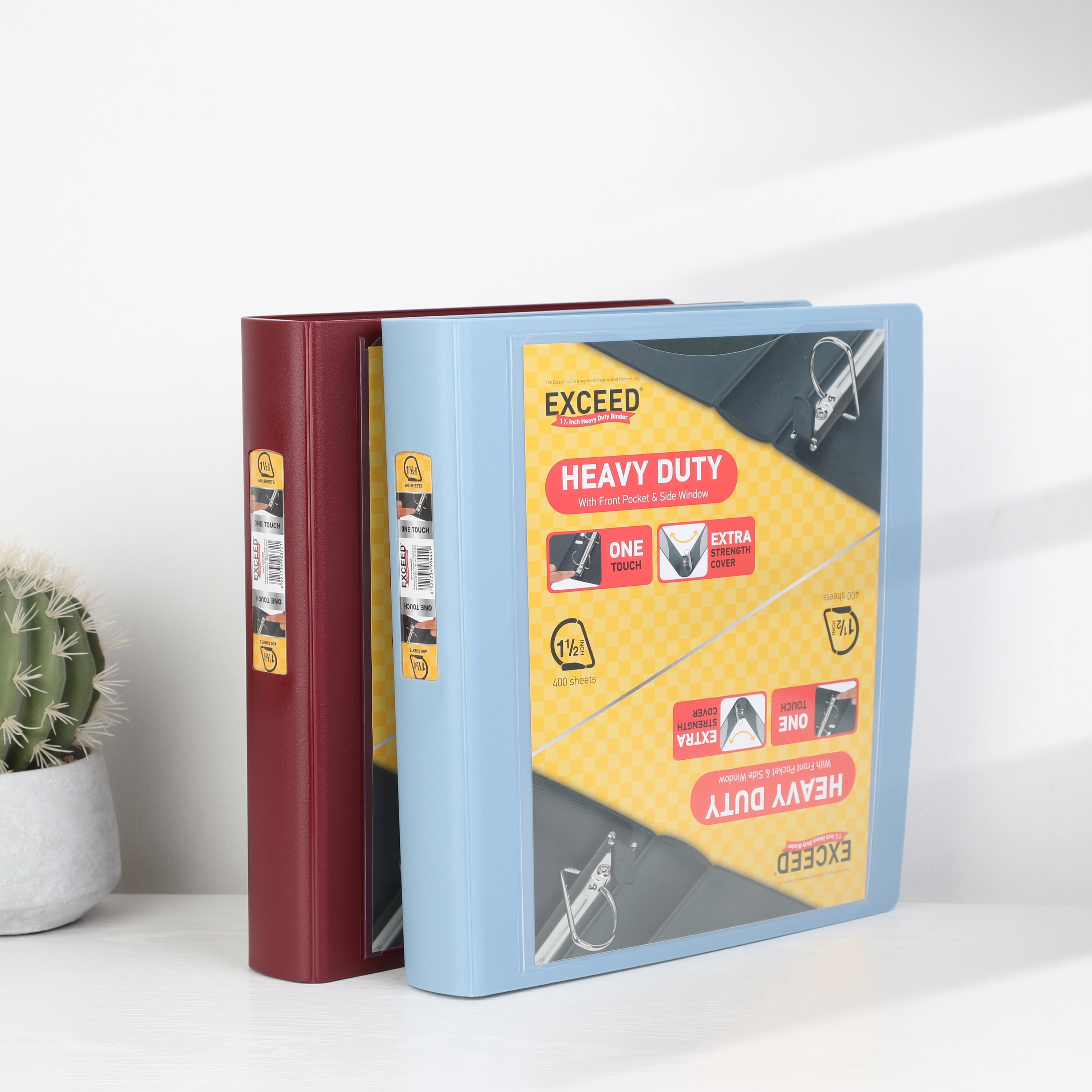 Exceed 1.5 inch Heavy Duty Binder,3 Slant D Ring, Red Burgundy