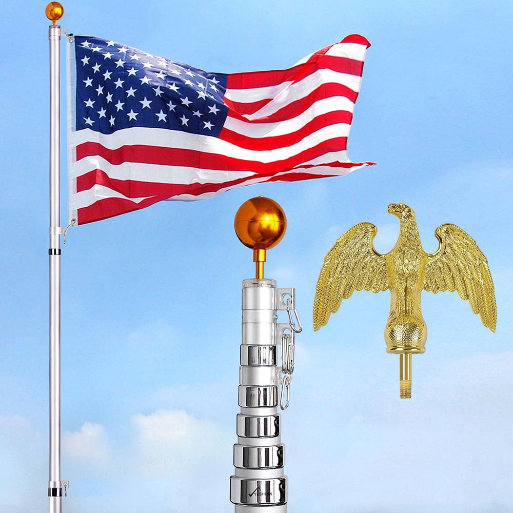 YesHom 30feet Telescopic 16 Gauge Aluminum Flagpole with Eagle Gold