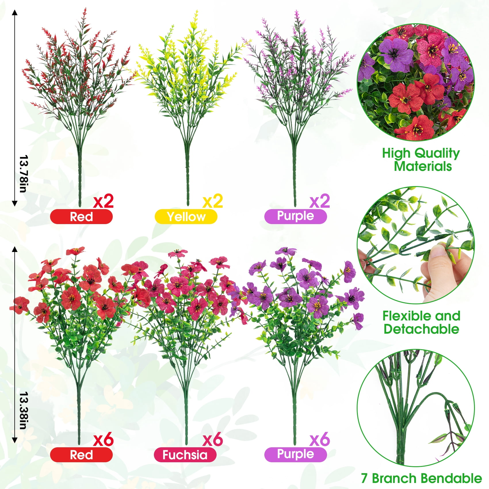 AcerichFad 24 Bundles Artificial Fake Flowers Outdoor, Faux Plants for Home Garden Decor, Multicolor