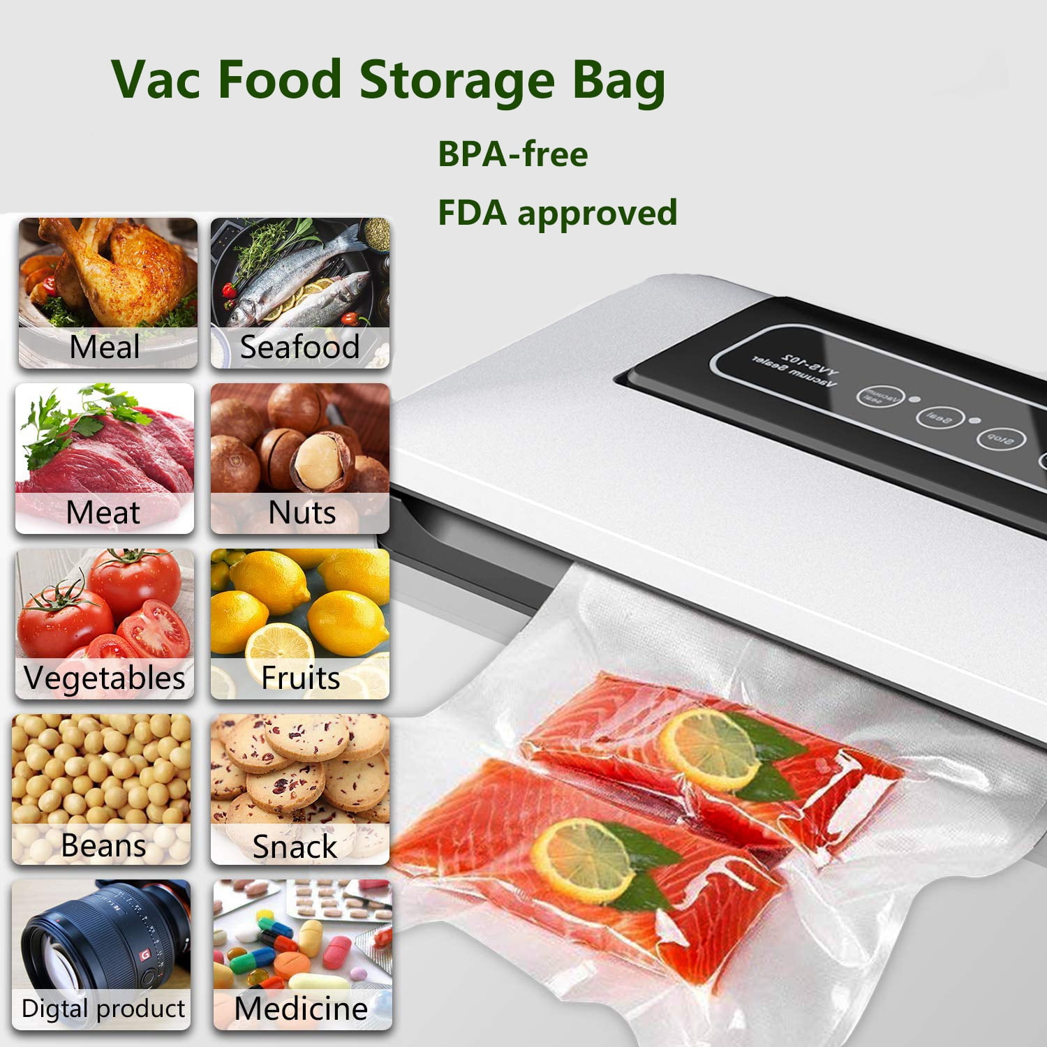 100pcs Fresh-keeping Seal Vacuum Self Sealing Food Save Storage Sealer Pack Bag 