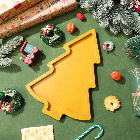 Wooden Christmas Tree Snack Tray with Fruit and Appetizer Serving Plates, Includes Sauce Dish for Holiday Entertaining