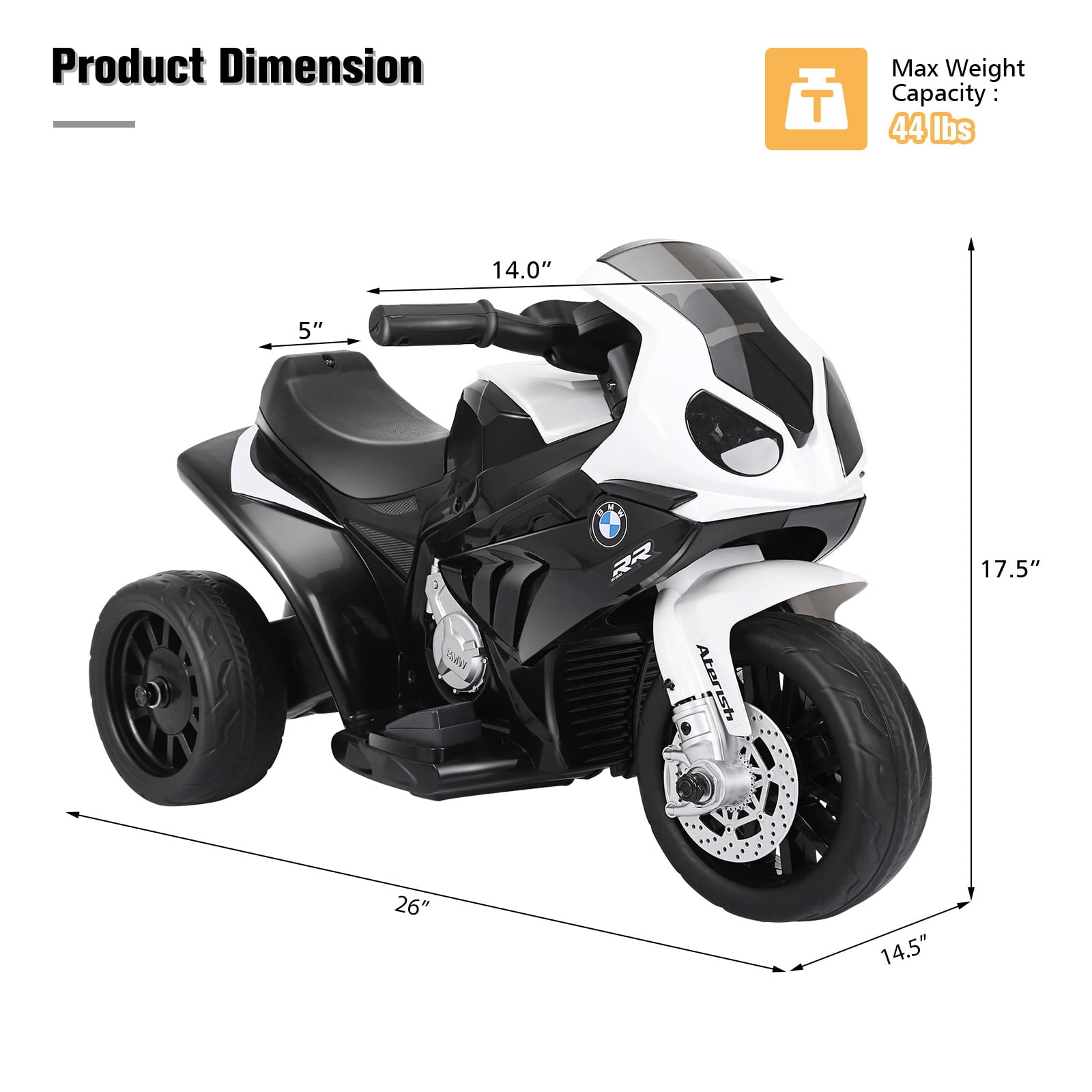Costway Kids Ride On Motorcycle BMW Licensed 6V Electric 3 Wheels Bicycle Music & Light Black