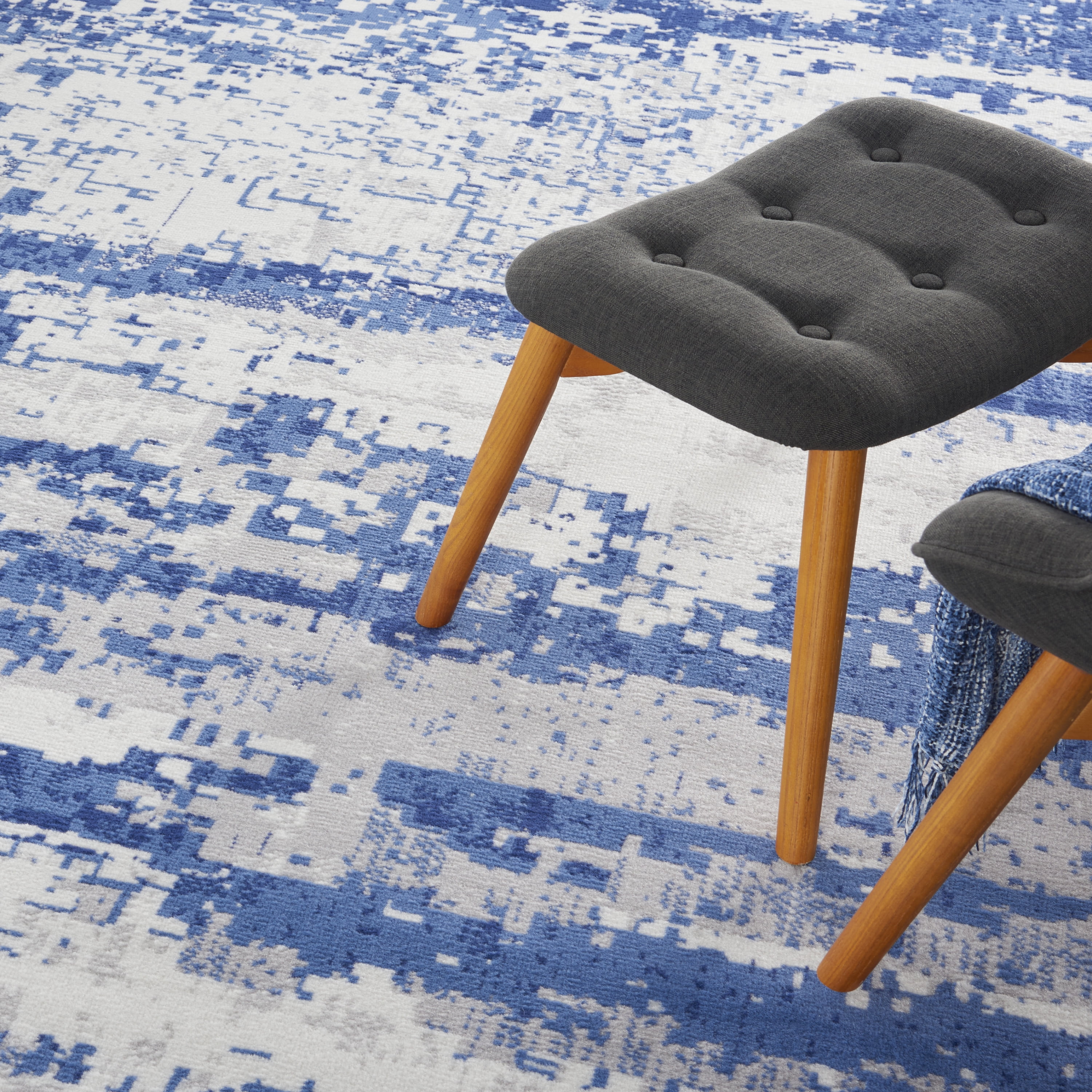 Nourison Whimsicle Modern Artistic Ivory Navy 8' x 10' Area Rug, (8' x 10')