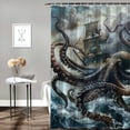 thumbnail image 2 of Orinice Shower Curtain Sets,Octopus Nautical Ocean Kraken Tentacles Pirate Ship Sea Wave Cool Bathroom Curtain with Hook (Bath Mat,Toilet Seat Cover, U-Shaped Toilet) 36x72, 2 of 7